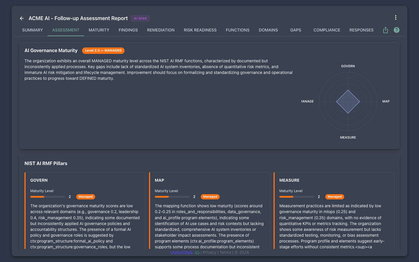 AML/CFT Assessment — domain-level risk scoring radar